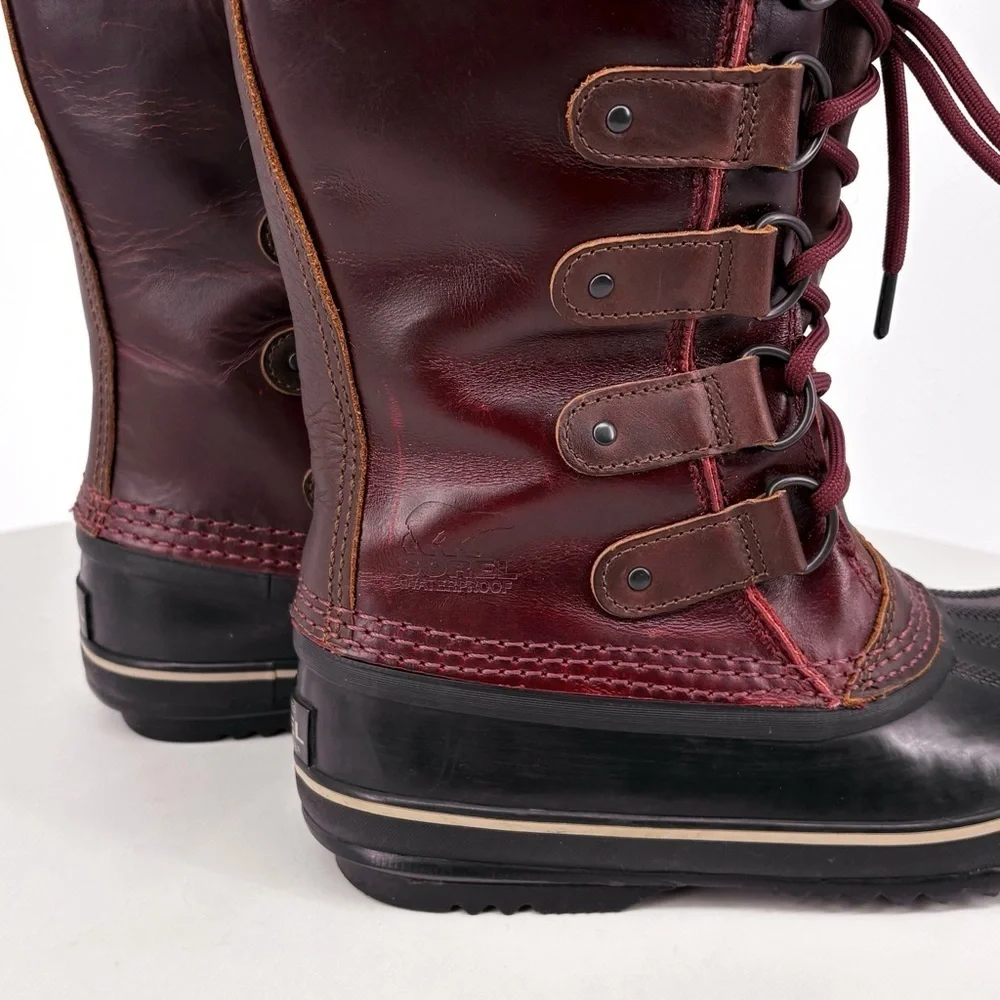 SOREL Joan of Arctic Premium Red Leather Snow Boots Size 6.5